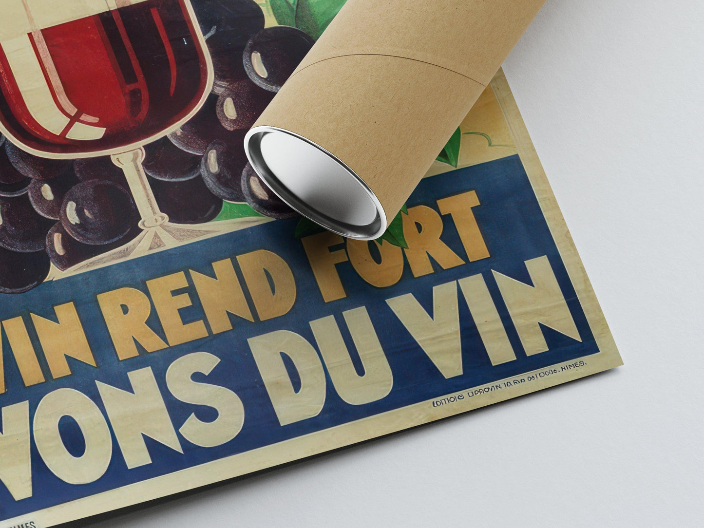 Affiche alcool vintage "Le vin rend fort, buvons du vin" - Géo Yrrab- Haute Définition