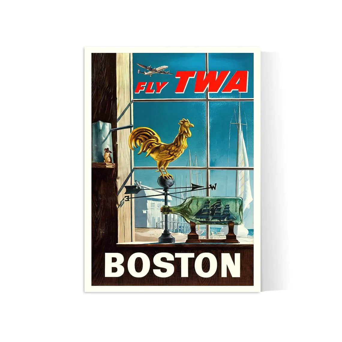 Affiche aviation vintage "Boston" TWA - Haute Définition - papier mat 230gr/m2