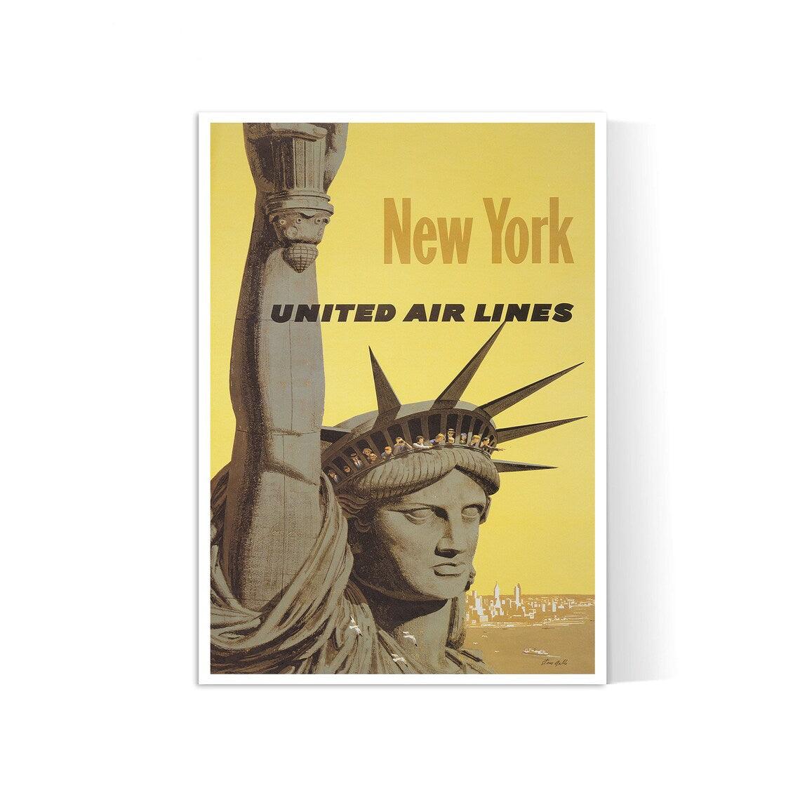 Affiche aviation vintage "New York" - United Airlines - Haute Définition - papier mat 230gr/m2