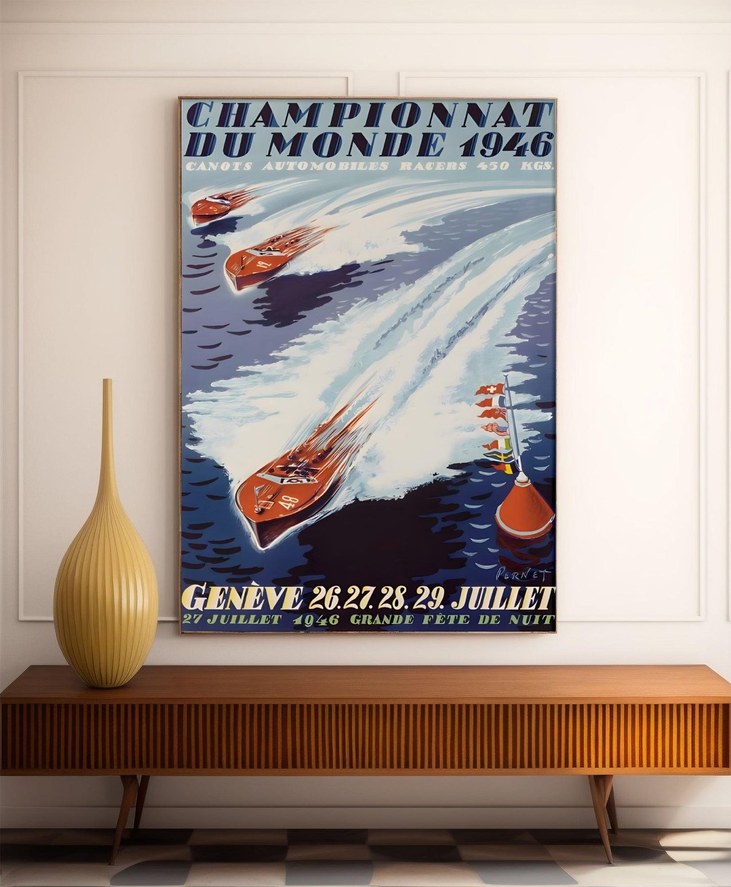 Affiche bateau vintage "Championnats du monde 1946"- Haute Définition - papier mat 230gr/m²