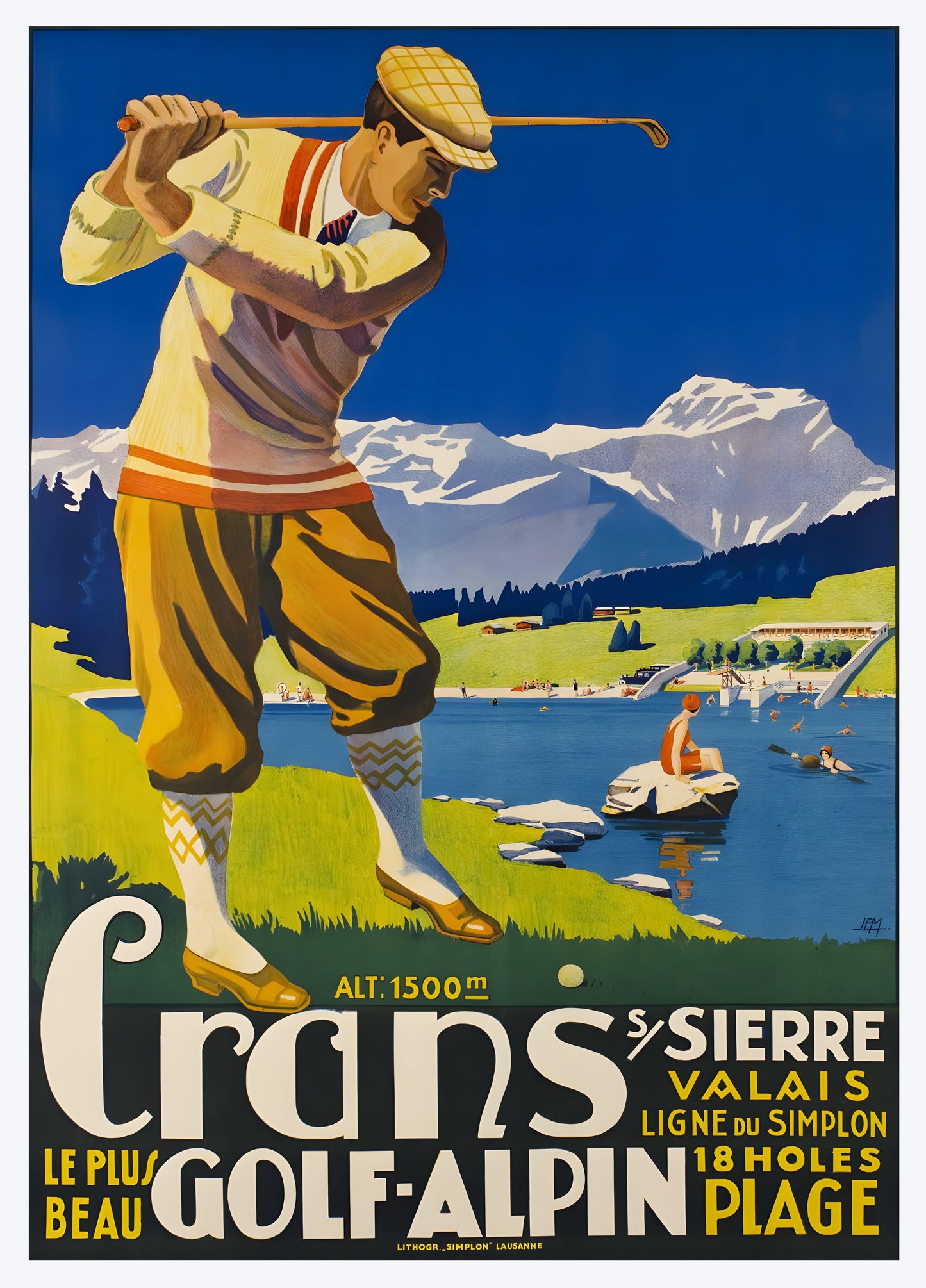 Affiche golf vintage "Crans" - Art déco- Haute Définition - papier mat 230gr/m2
