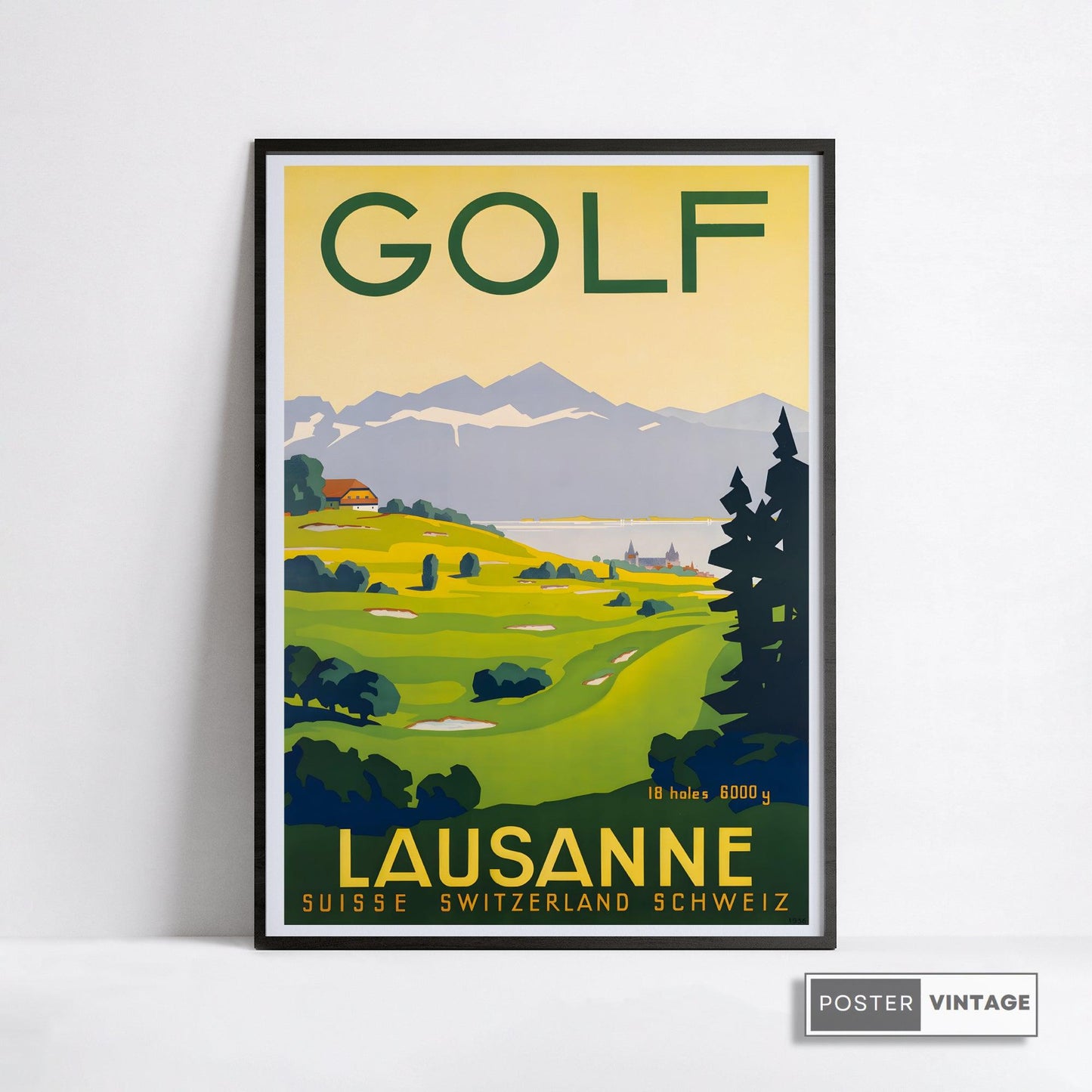 Affiche golf vintage "Lausane" - Art déco- Haute Définition - papier mat 230gr/m2