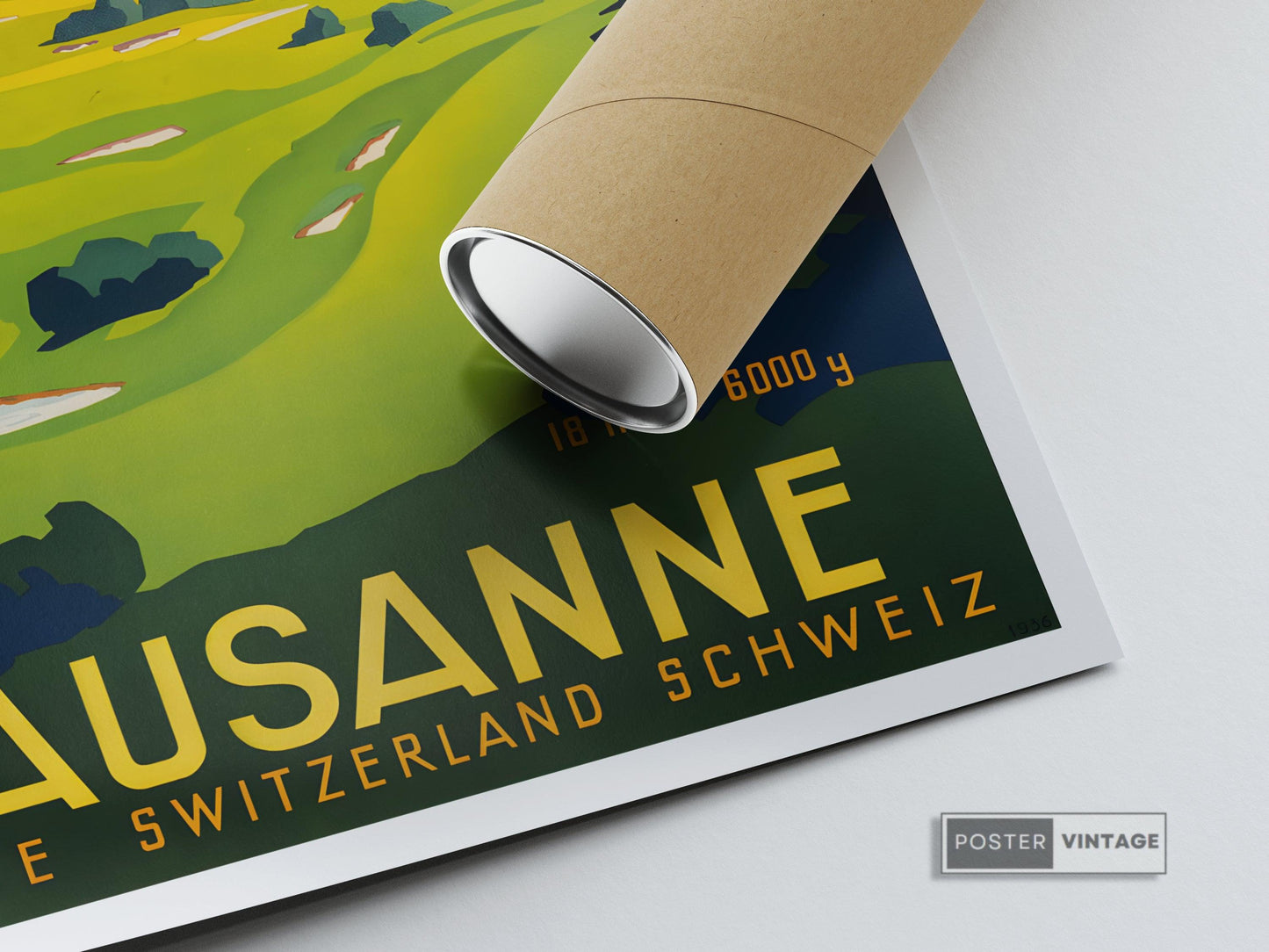 Affiche golf vintage "Lausane" - Art déco- Haute Définition - papier mat 230gr/m2