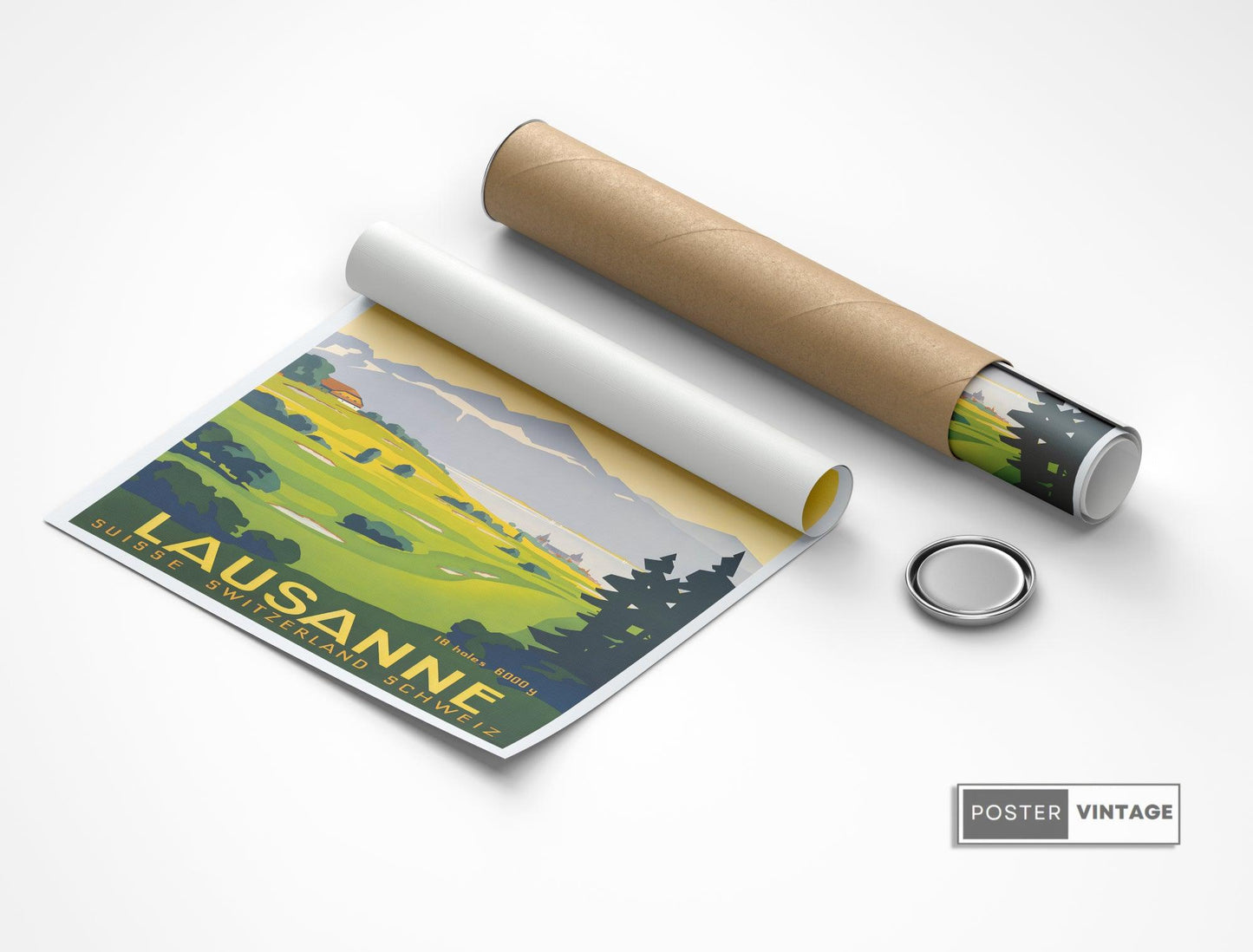 Affiche golf vintage "Lausane" - Art déco- Haute Définition - papier mat 230gr/m2