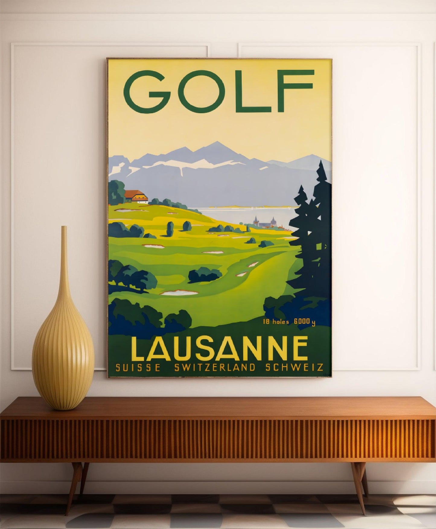 Affiche golf vintage "Lausane" - Art déco- Haute Définition - papier mat 230gr/m2