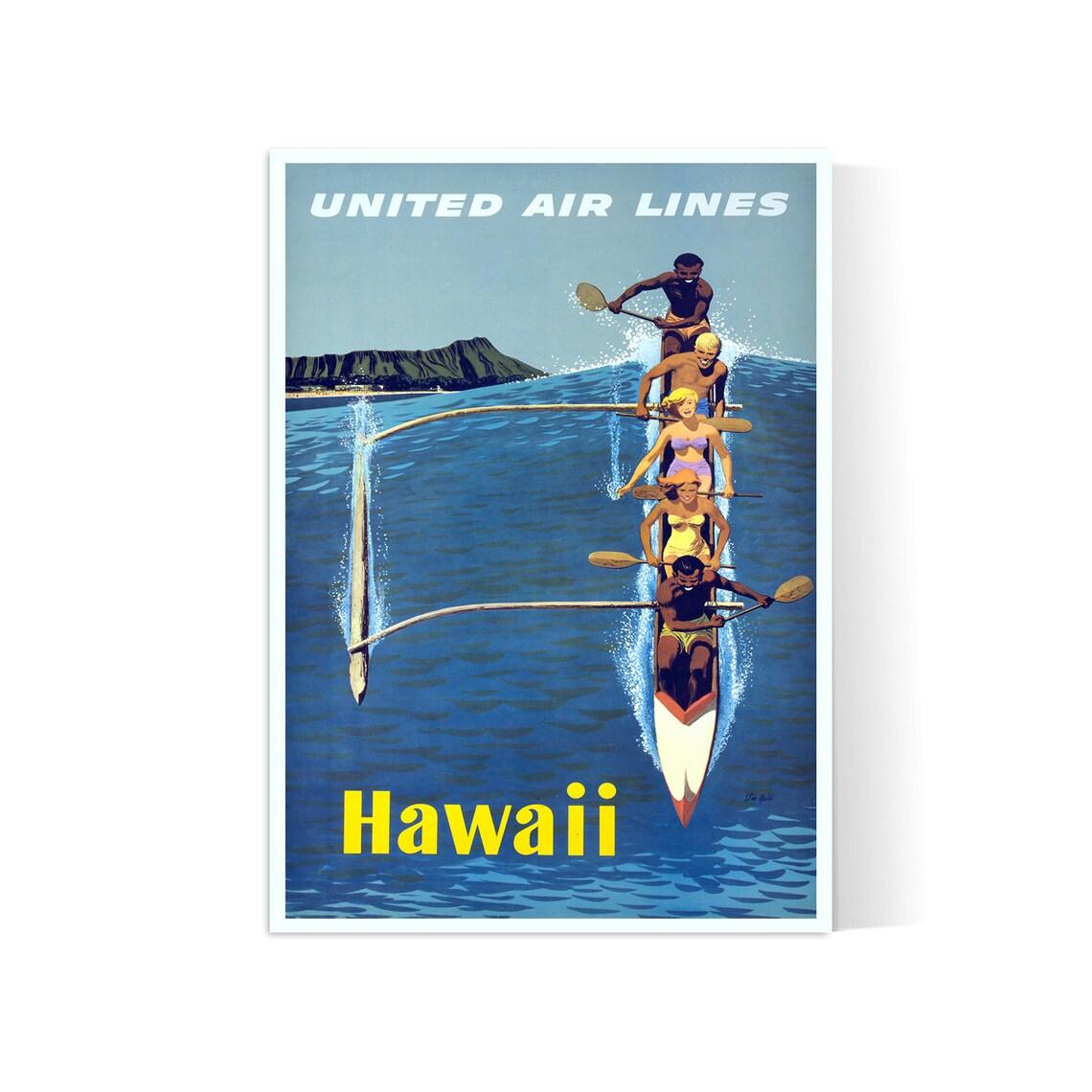 Affiche murale vintage "Hawaii" - United Airlines - Haute Définition - papier mat 230gr/m²