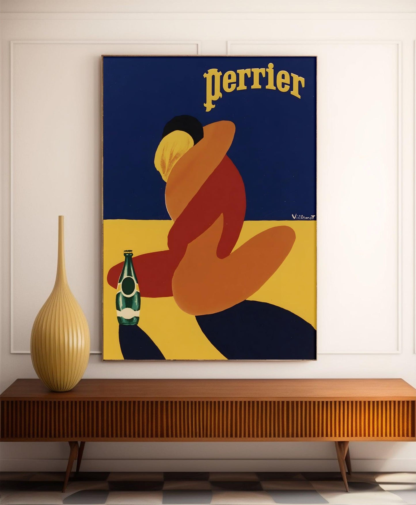 Affiche Perrier "Couple enlacé" - Villemot - Cuisine Vintage - Haute Définition - papier mat 230gr/m²
