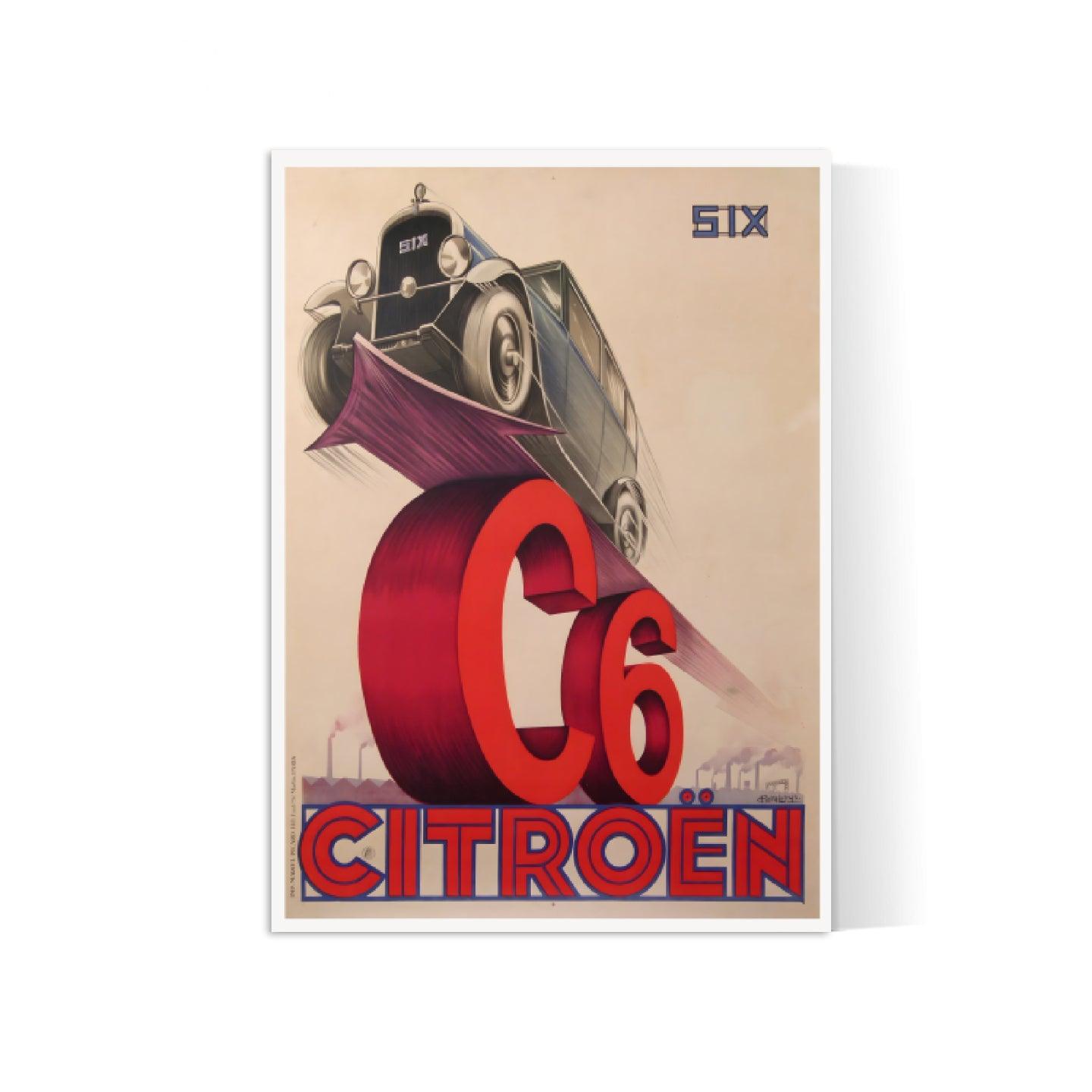 Affiche publicitaire vintage "C6 Citroën" - Pierre Louys - Haute Définition - papier mat 230gr/m²