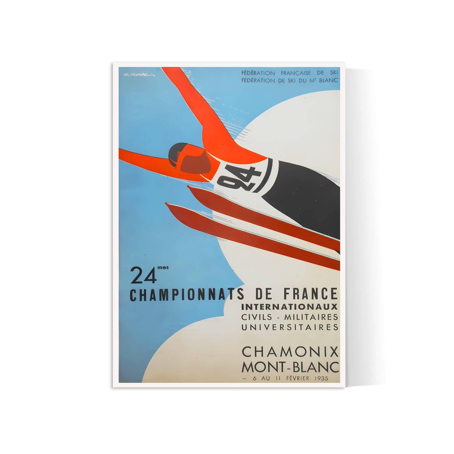 Affiche ski vintage "24ème Championnats de France 1935" - Haute Définition - papier mat 230gr/m²