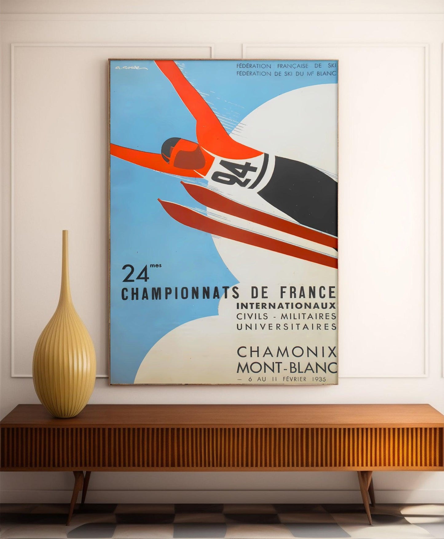 Affiche ski vintage "24ème Championnats de France 1935" - Haute Définition - papier mat 230gr/m²