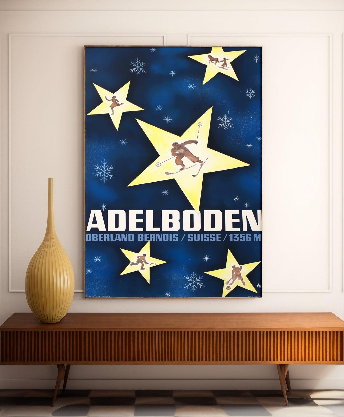 Affiche ski vintage "Adelboden" - Haute Définition - papier mat 230gr/m²