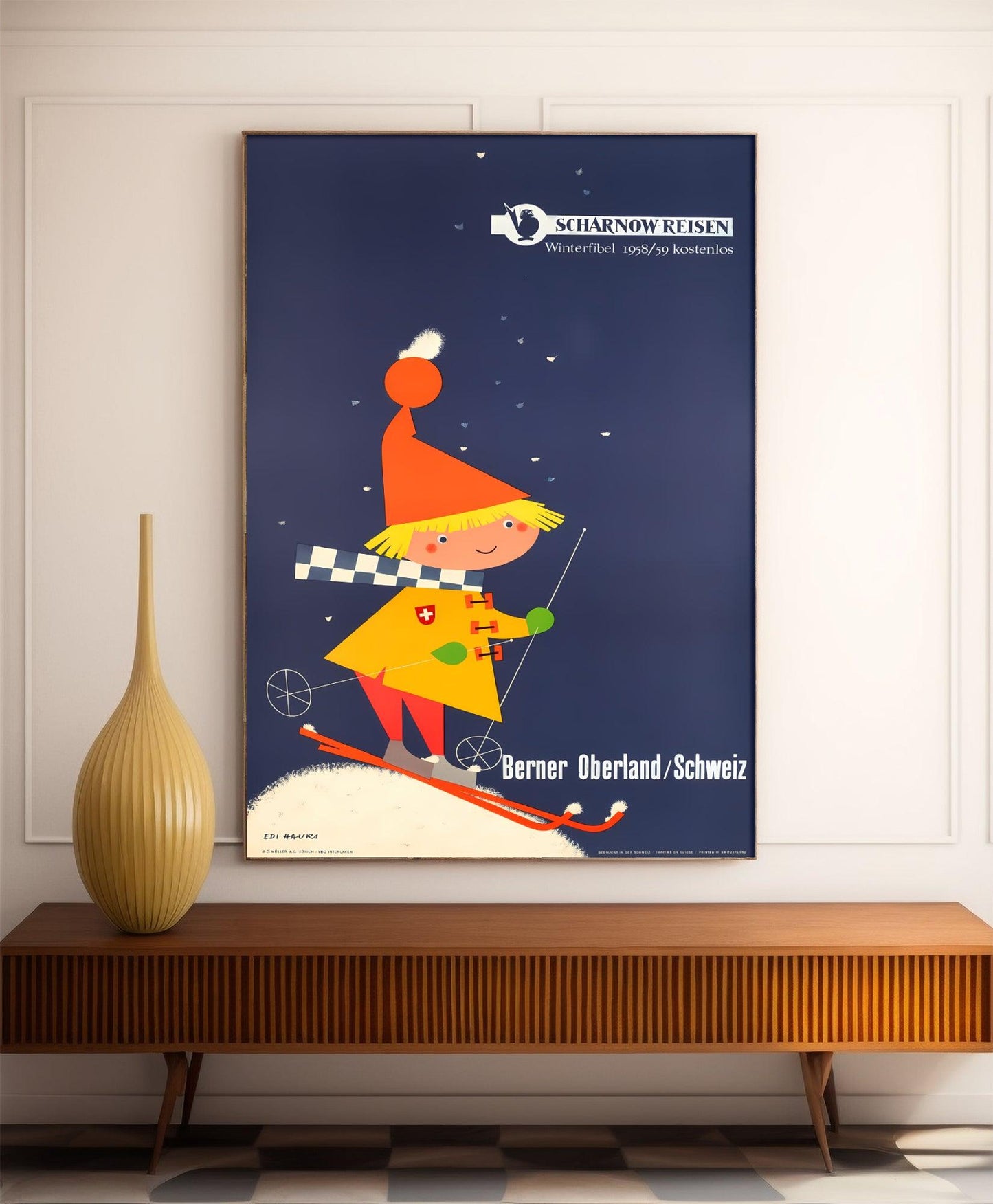 Affiche ski vintage "Berner Oberland - Schweiz" - Haute Définition - papier mat 230gr/m²