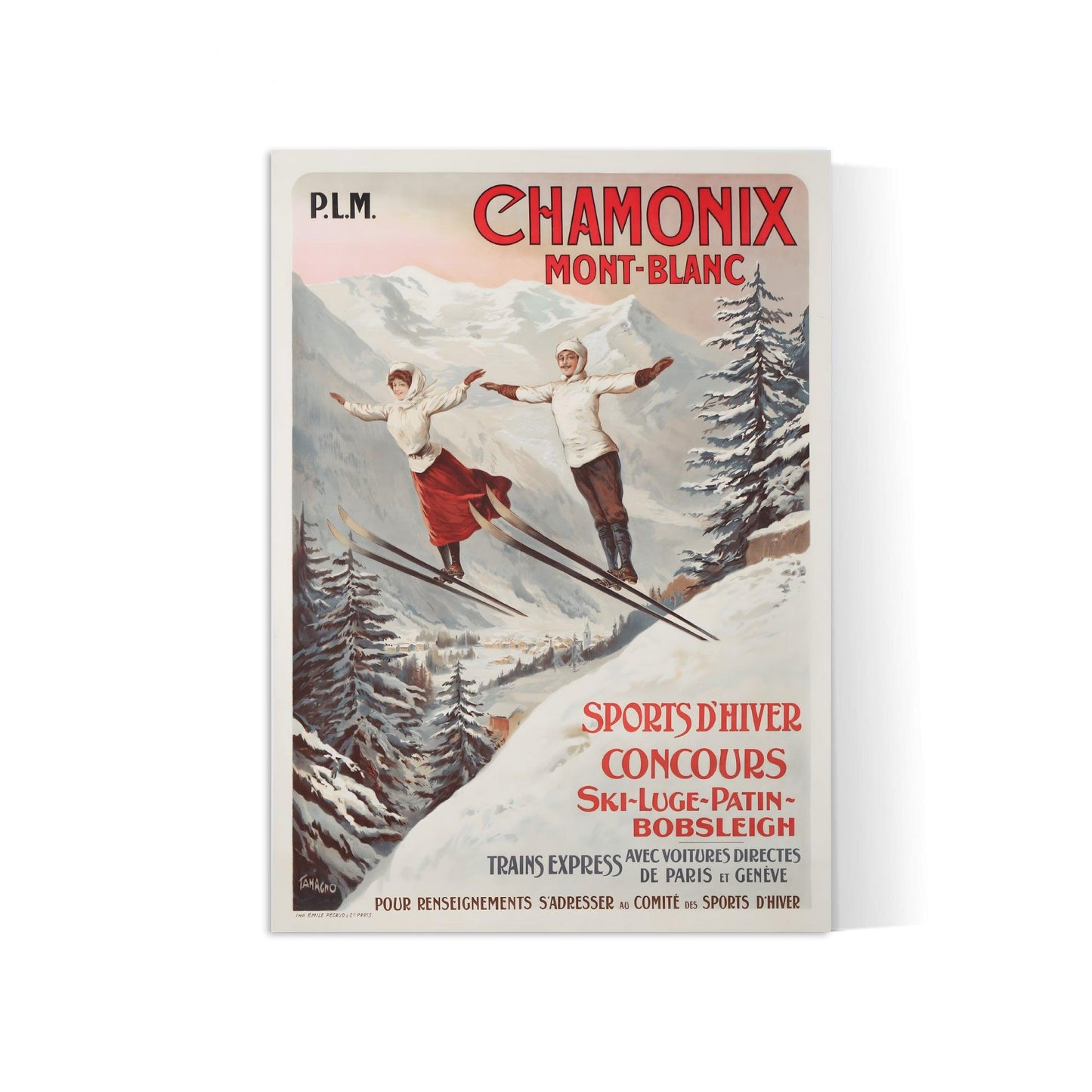 Affiche ski vintage "Chamonix - Mont Blanc" - Tamagno - Haute Définition - papier mat 230gr/m²