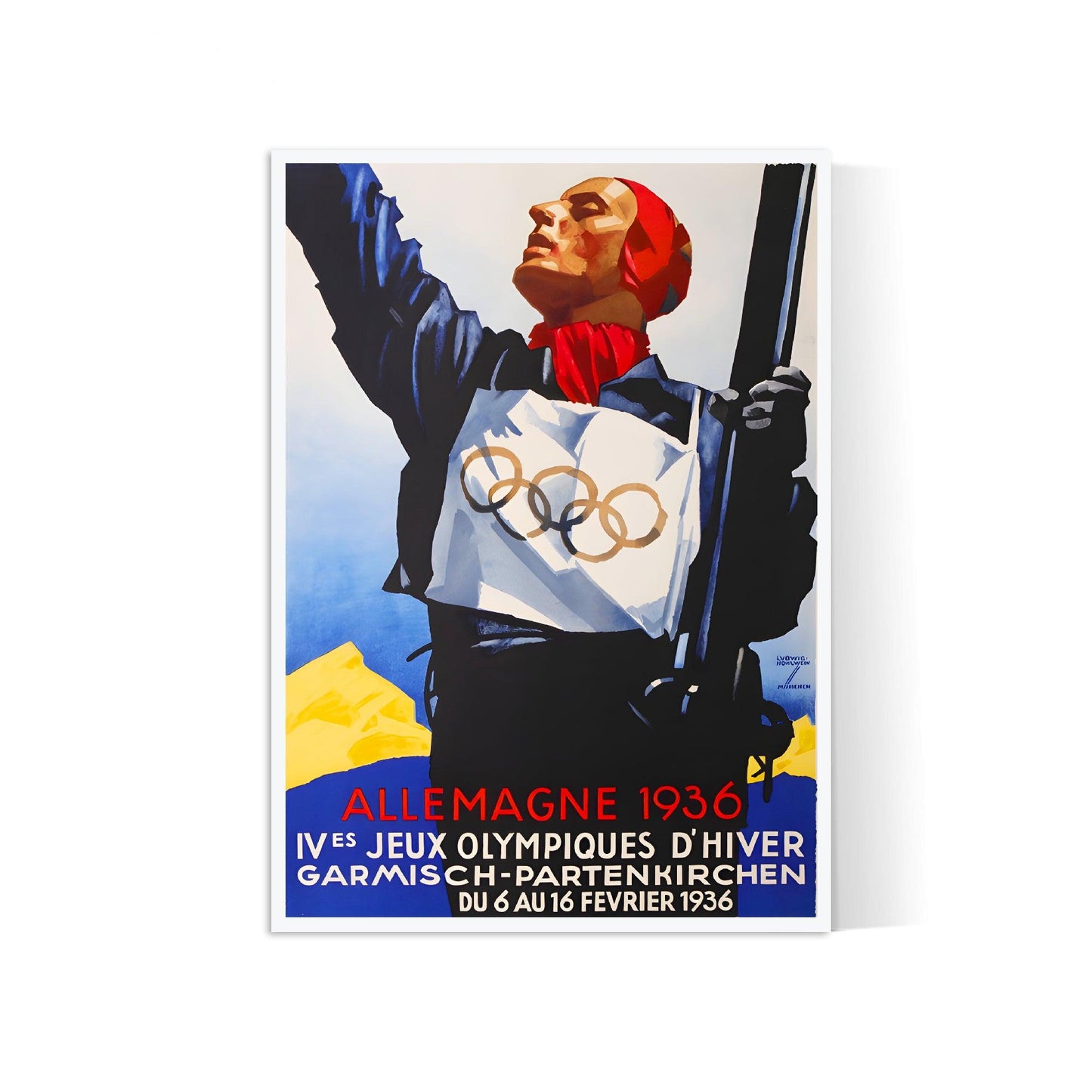 Affiche ski vintage "Jeux Olympiques d'Hiver 1936 - Allemagne" - Haute Définition - papier mat 230gr/m²