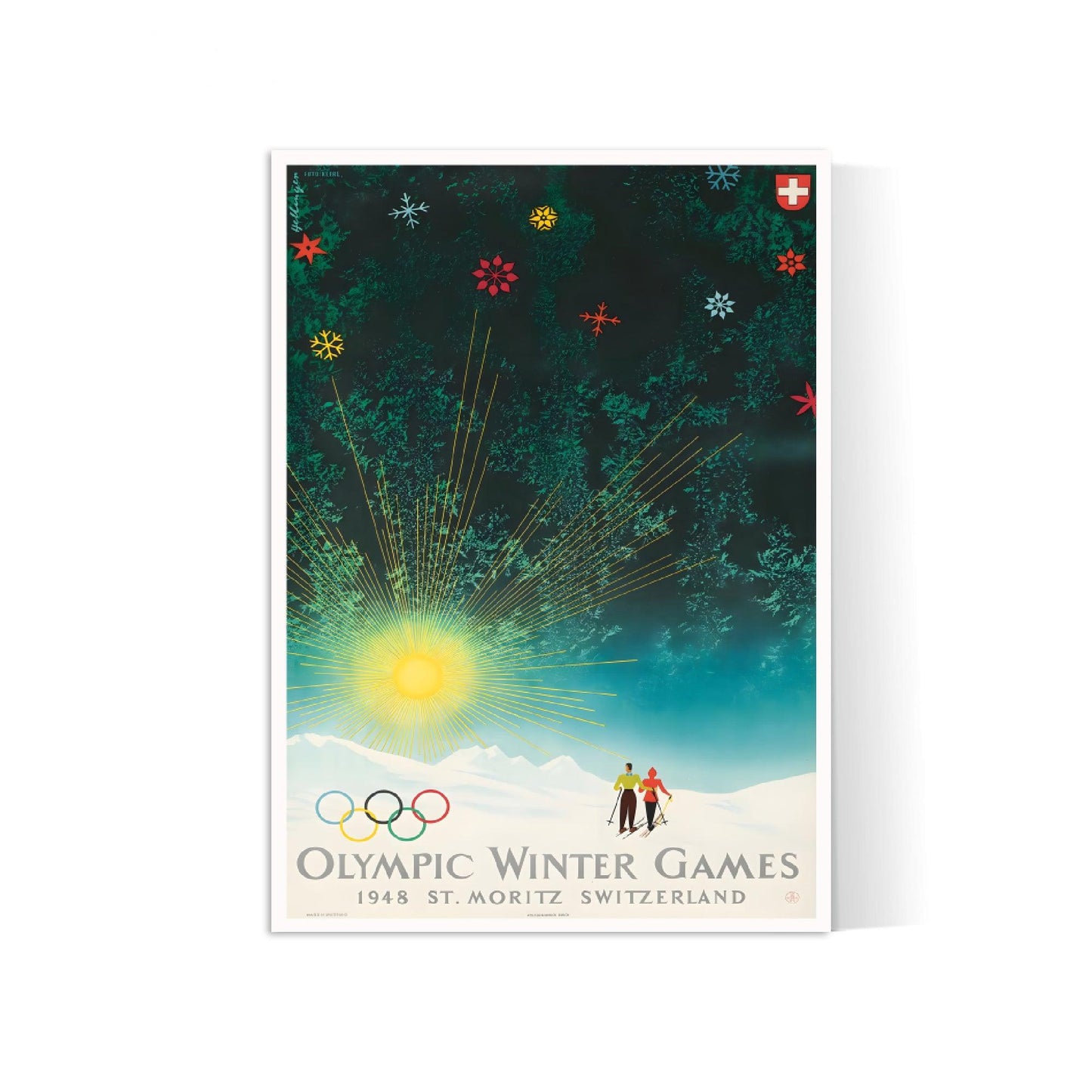 Affiche ski vintage "Jeux Olympiques d'Hiver 1948 - St Moritz" - Haute Définition - papier mat 230gr/m²