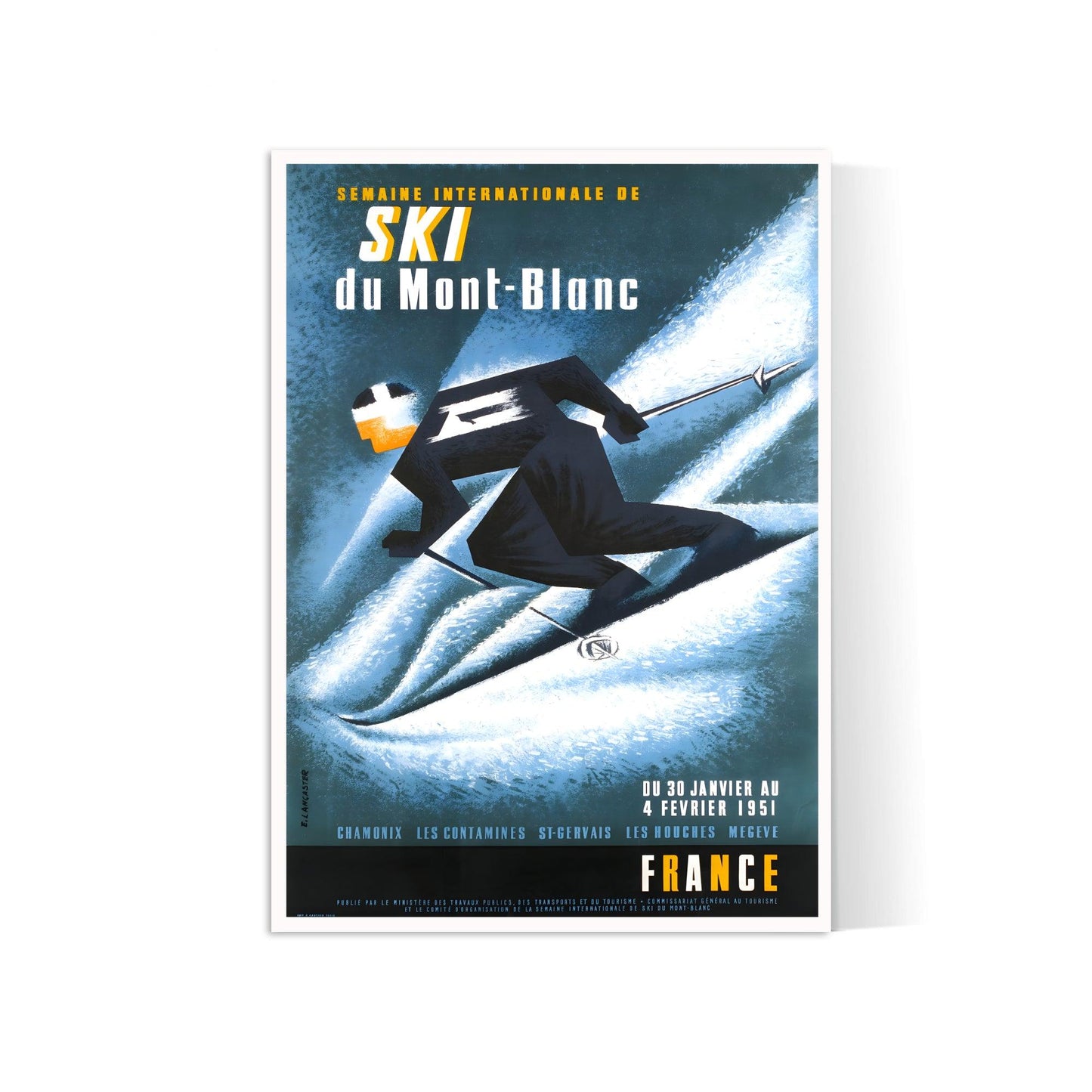 Affiche ski vintage "Mont Blanc" - Lancaster - Haute Définition - papier mat 230gr/m²