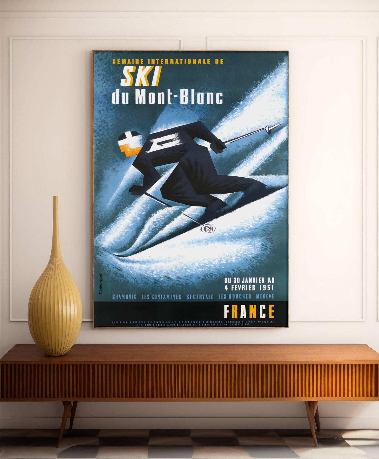 Affiche ski vintage "Mont Blanc" - Lancaster - Haute Définition - papier mat 230gr/m²
