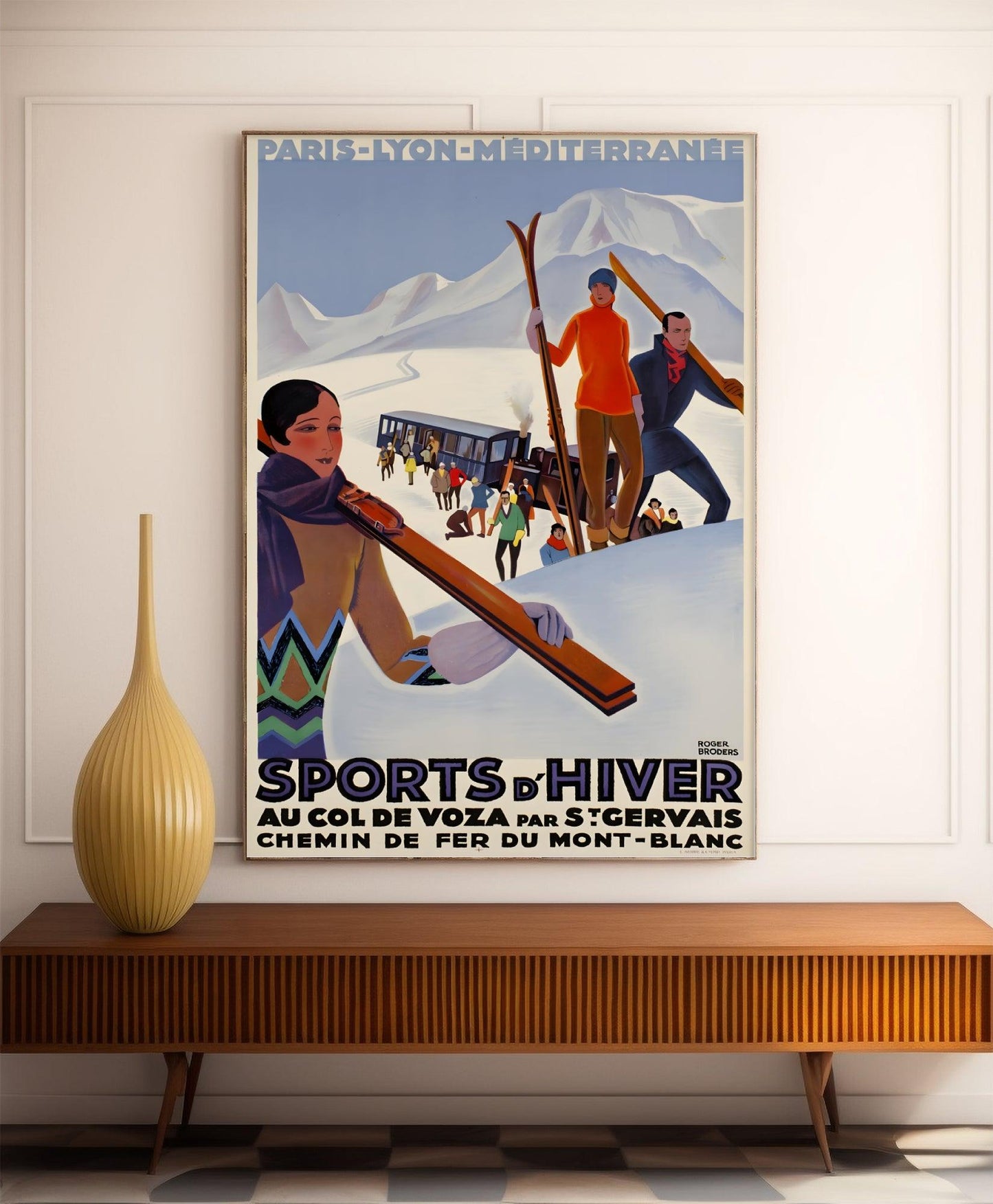 Affiche ski vintage "Sports d'Hiver - Col de Voza" - Broders - Haute Définition - papier mat 230gr/m²