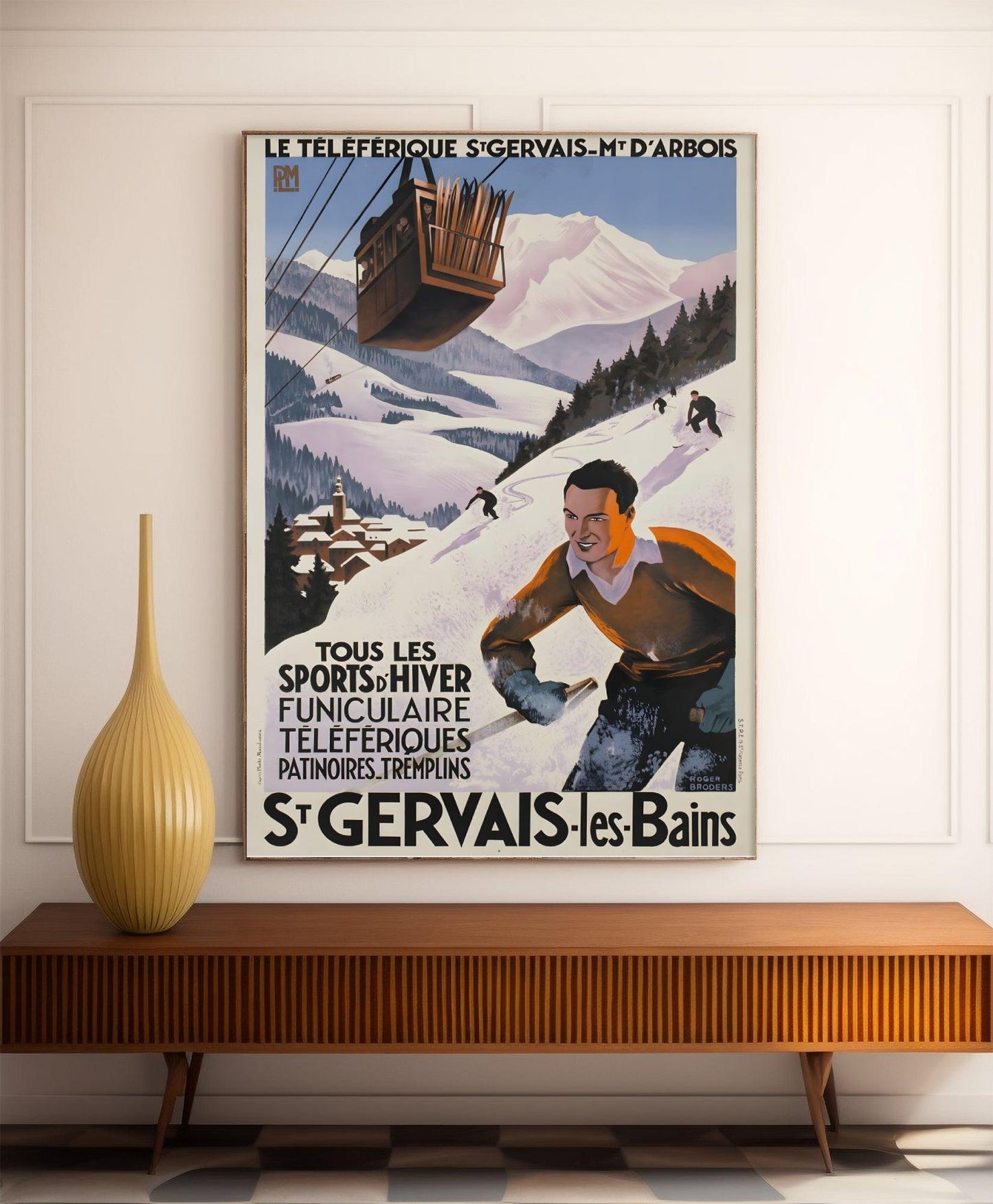 Affiche ski vintage "Téléférique - St Gervais les Bains - Broders - Haute Définition - papier mat 230gr/m²