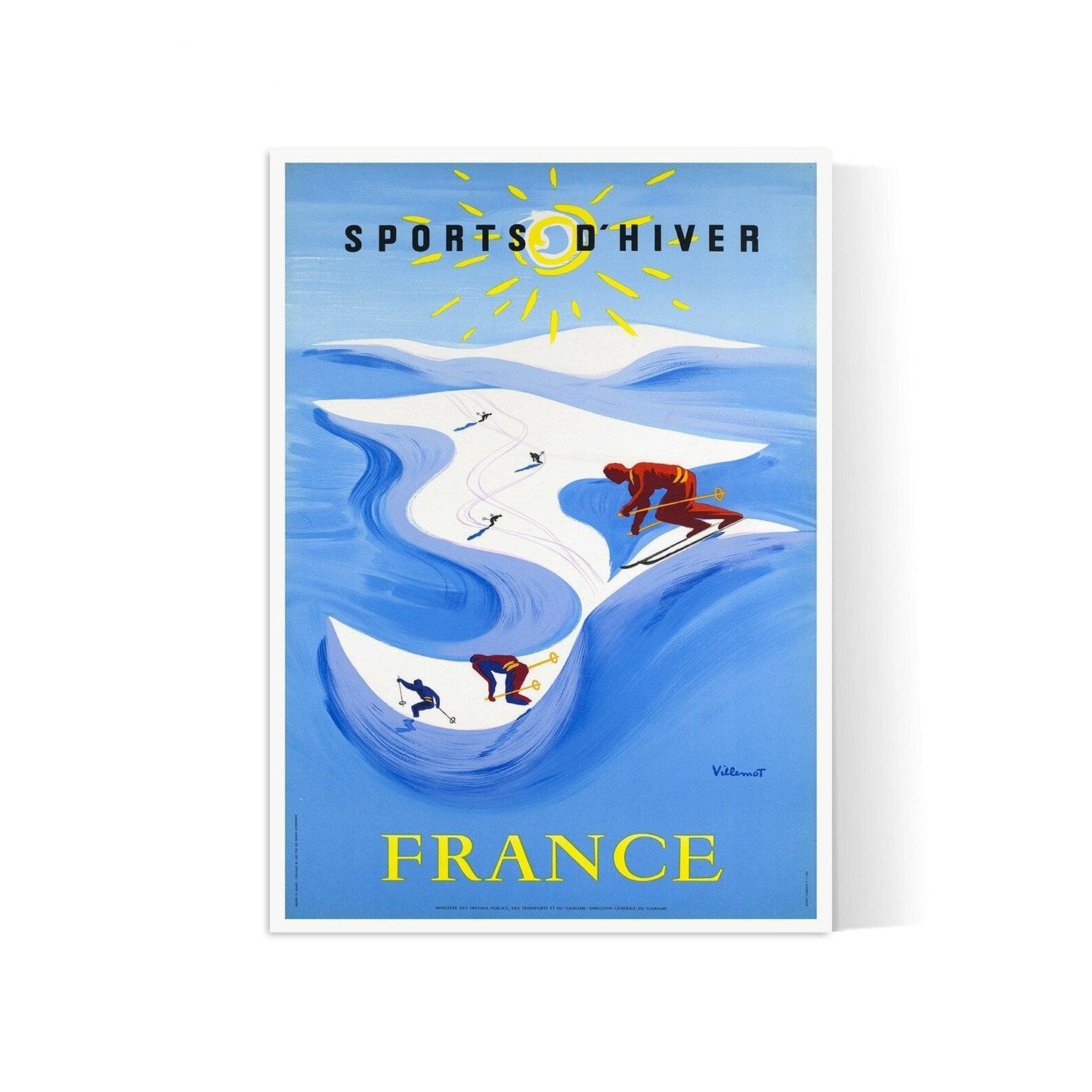 Affiche vintage "Sports d'hiver" France - Bernard Villemot - Haute Définition - papier mat 230gr/m²