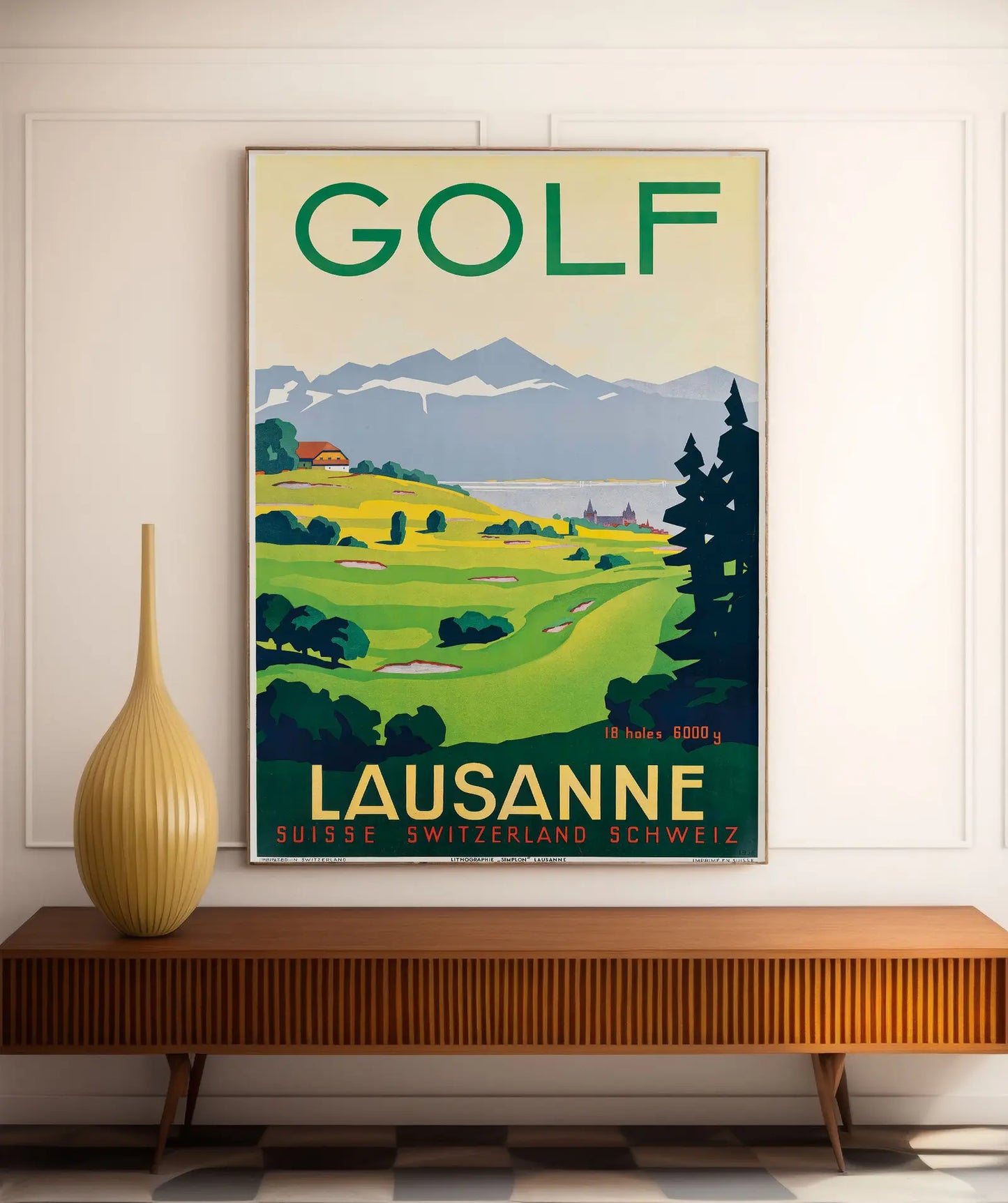 Affiche golf vintage "Golf Lausanne" - Haute Définition - papier mat 230gr/m²