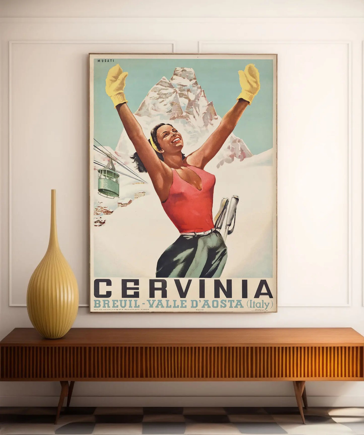 Affiche Ski vintage "Cervinia" - Arnaldo Musati - Haute Définition - papier mat 230gr/m²
