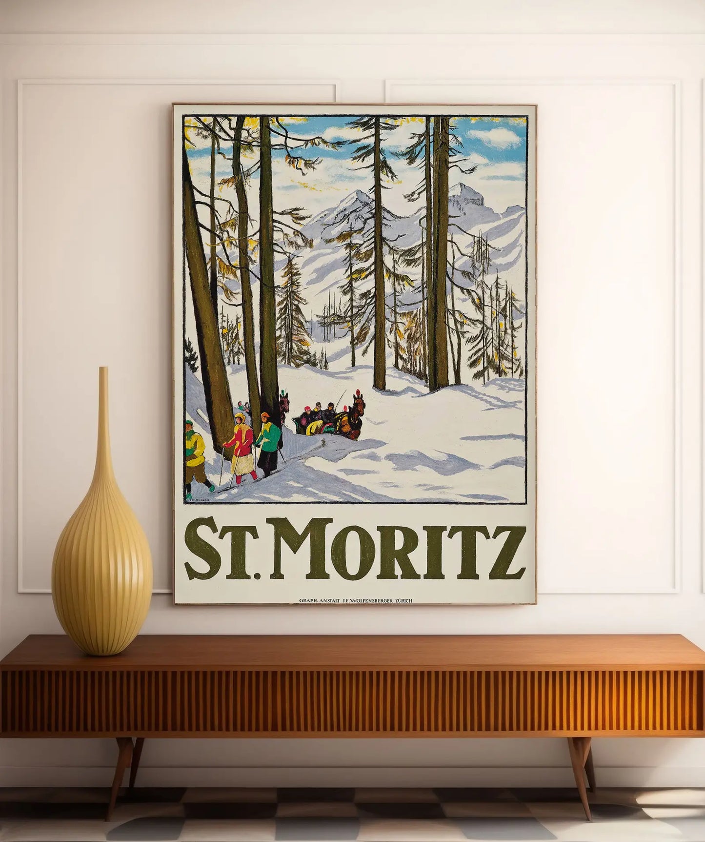 Affiche Ski vintage "St. Moritz" - Emil Cardinaux - Haute Définition - papier mat 230gr/m²