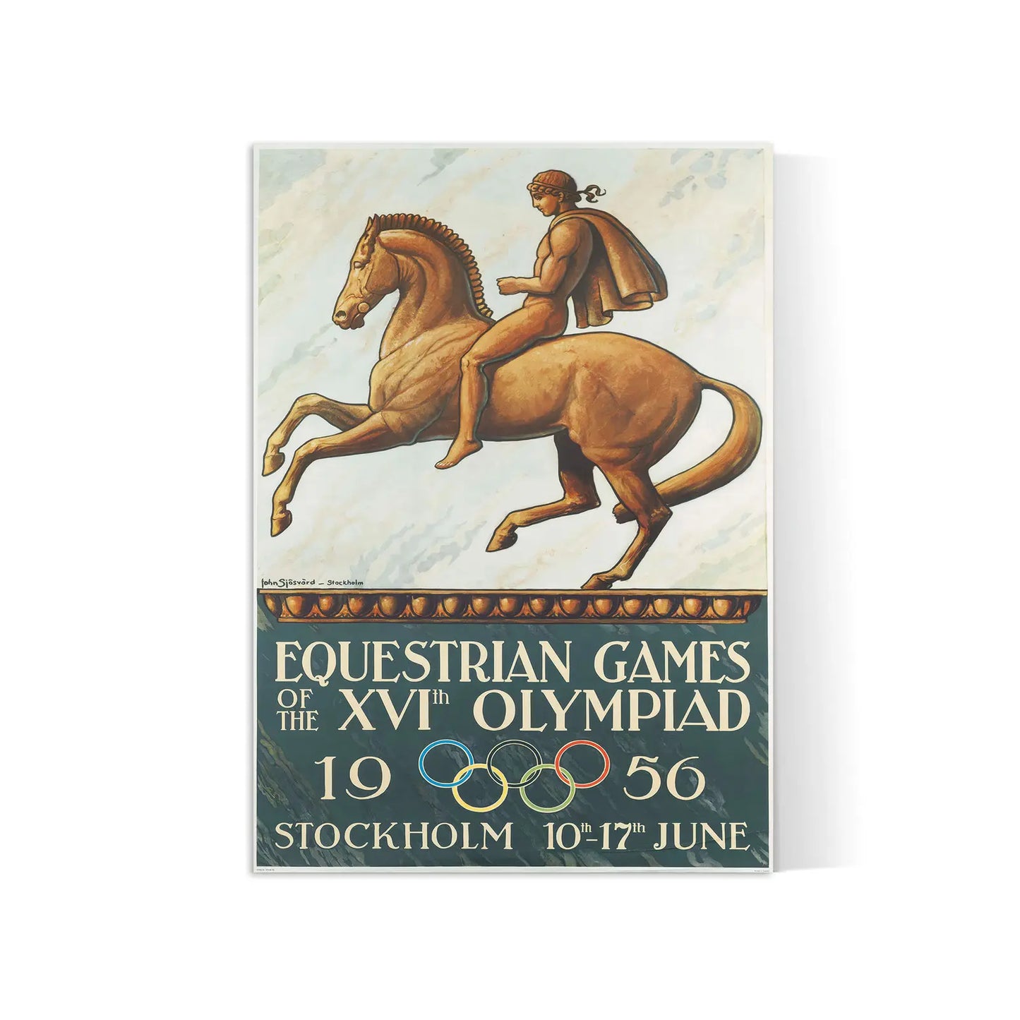 Affiche Jeux Olympiques vintage "Equestrian Games XVIth Olympiad Stockholm" - John Sporvle - Haute Définition - papier mat 230gr/m²