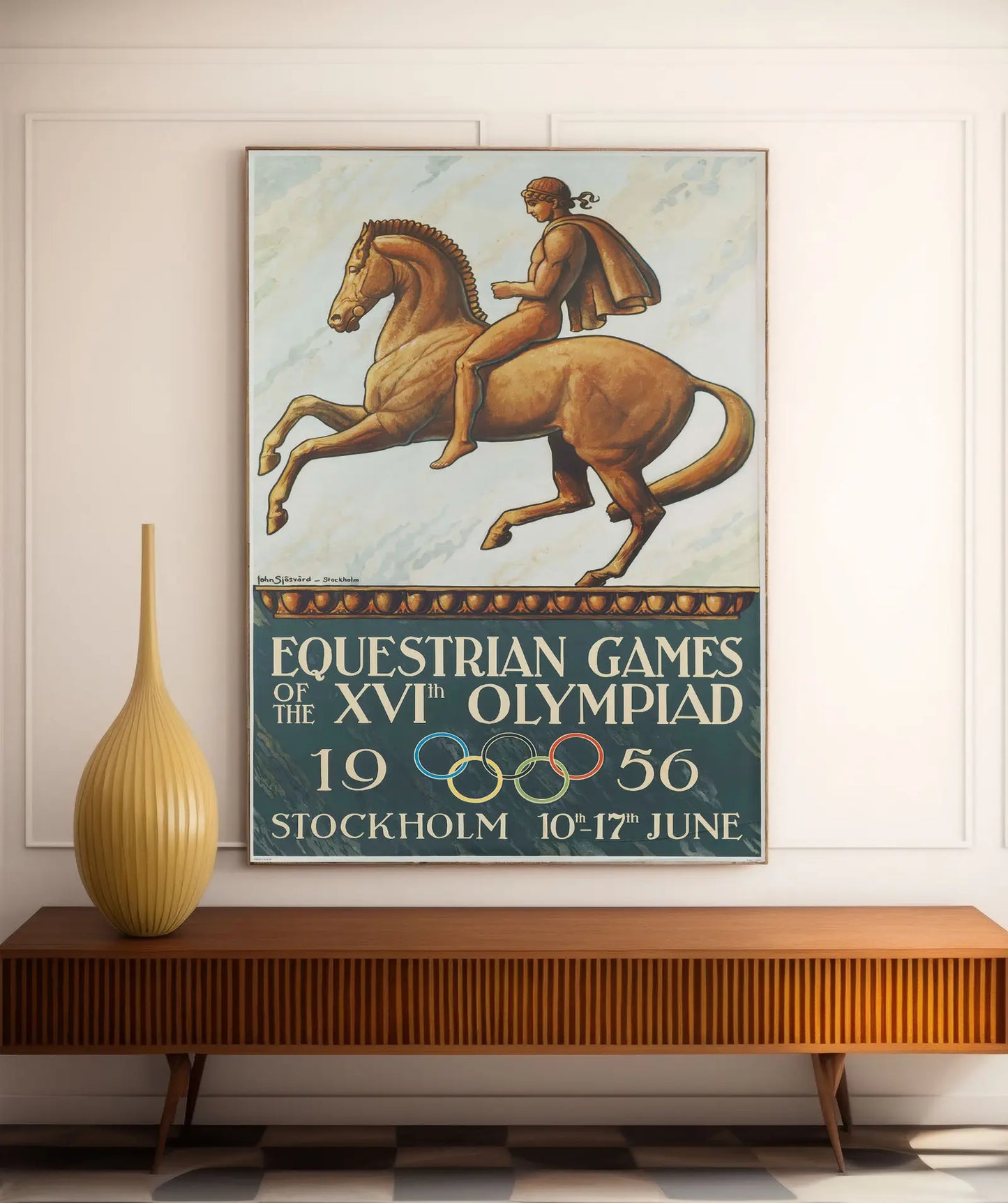 Affiche Jeux Olympiques vintage "Equestrian Games XVIth Olympiad Stockholm" - John Sporvle - Haute Définition - papier mat 230gr/m²