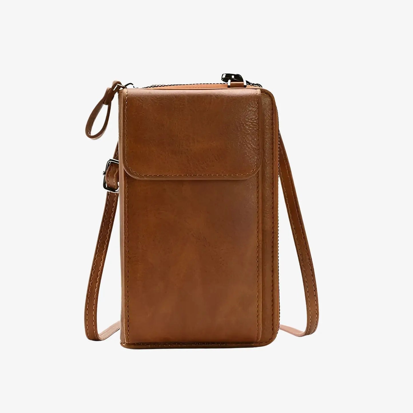 Pochette bandoulière de téléphone en cuir marron