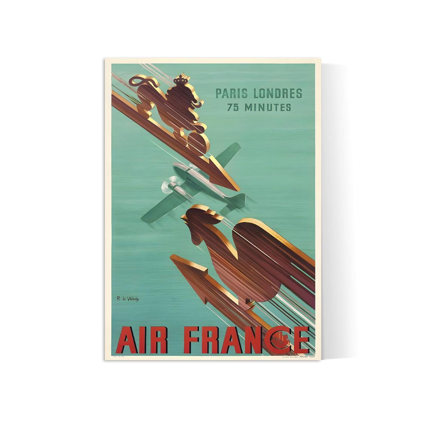 Affiche Air France "Paris-Londres : 75 minutes" - Vintage - Haute Définition - papier mat 230gr/m2