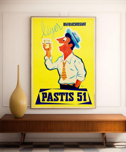 Affiche alcool vintage "Pastis 51" - Paly - Haute Définition