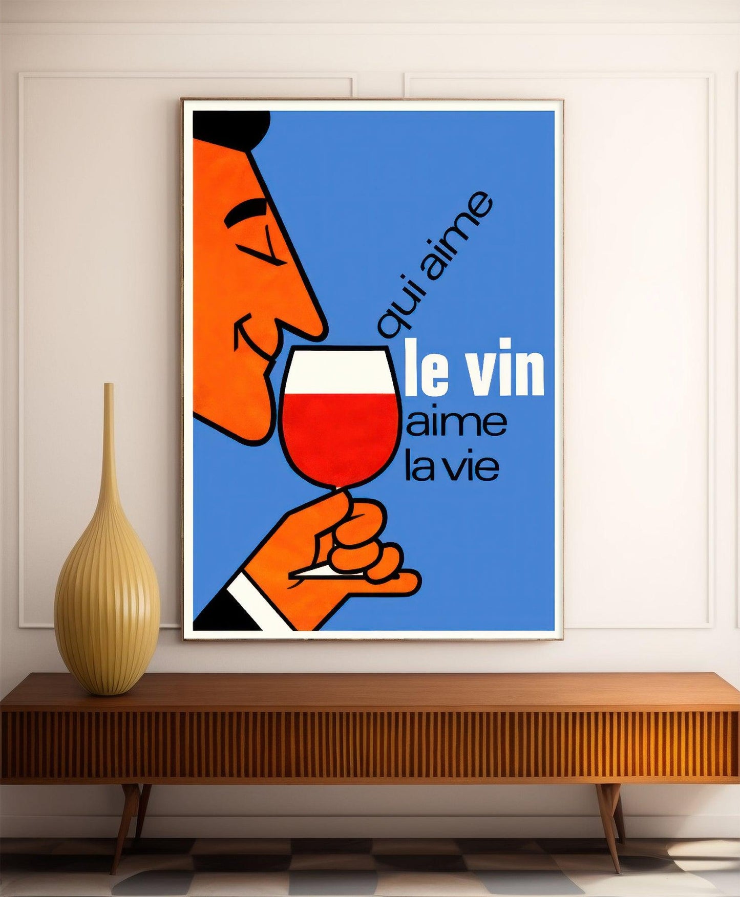 Affiche alcool vintage "Qui aime le vin, aime la vie"  - Haute Définition - papier 230gr./m2