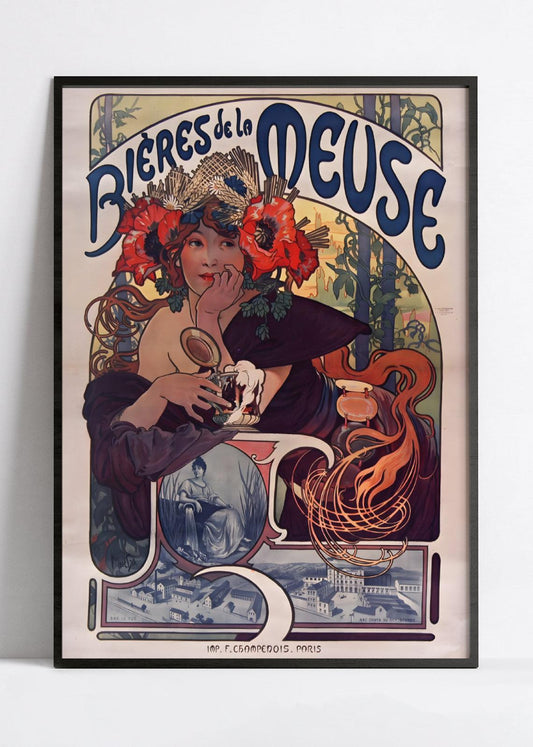 Affiche Alphonse Mucha "Bières de la Meuse" vintage - Art Nouveau - Haute Définition - papier mat 230gr/m2
