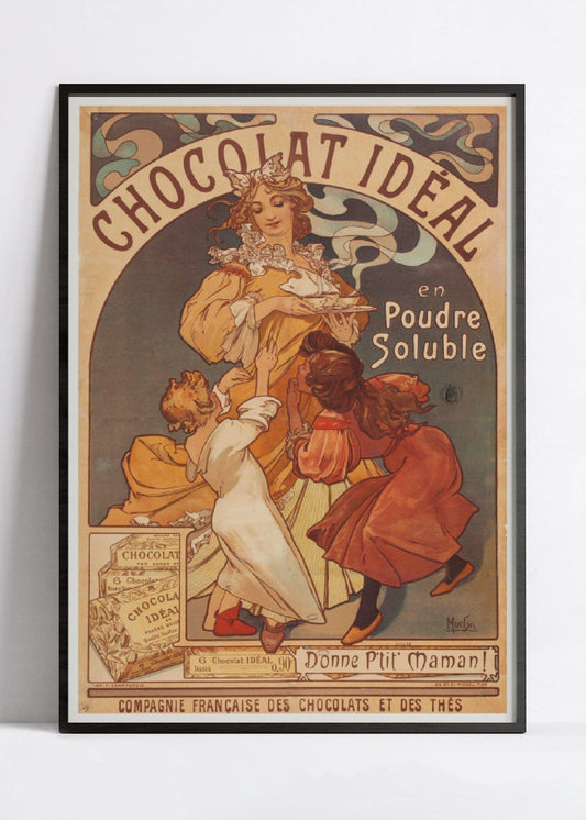 Affiche Alphonse Mucha "Chocolat Idéal" vintage - Art Nouveau - Haute Définition - papier mat 230gr/m2