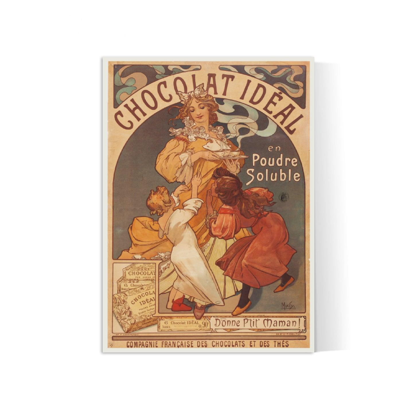 Affiche Alphonse Mucha "Chocolat Idéal" vintage - Art Nouveau - Haute Définition - papier mat 230gr/m2