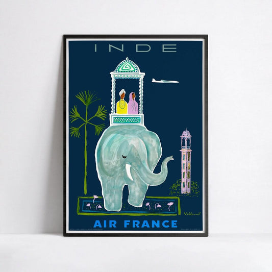 Affiche aviation Air France "Inde" - Vintage - Villemot - Haute Définition - papier mat 230gr/m2