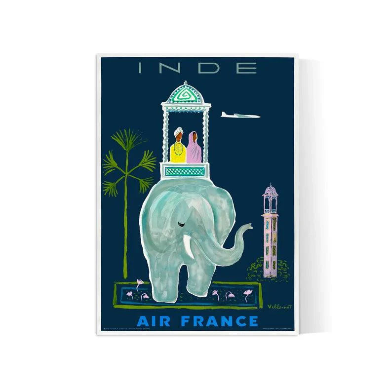 Affiche aviation Air France "Inde" - Vintage - Villemot - Haute Définition - papier mat 230gr/m2