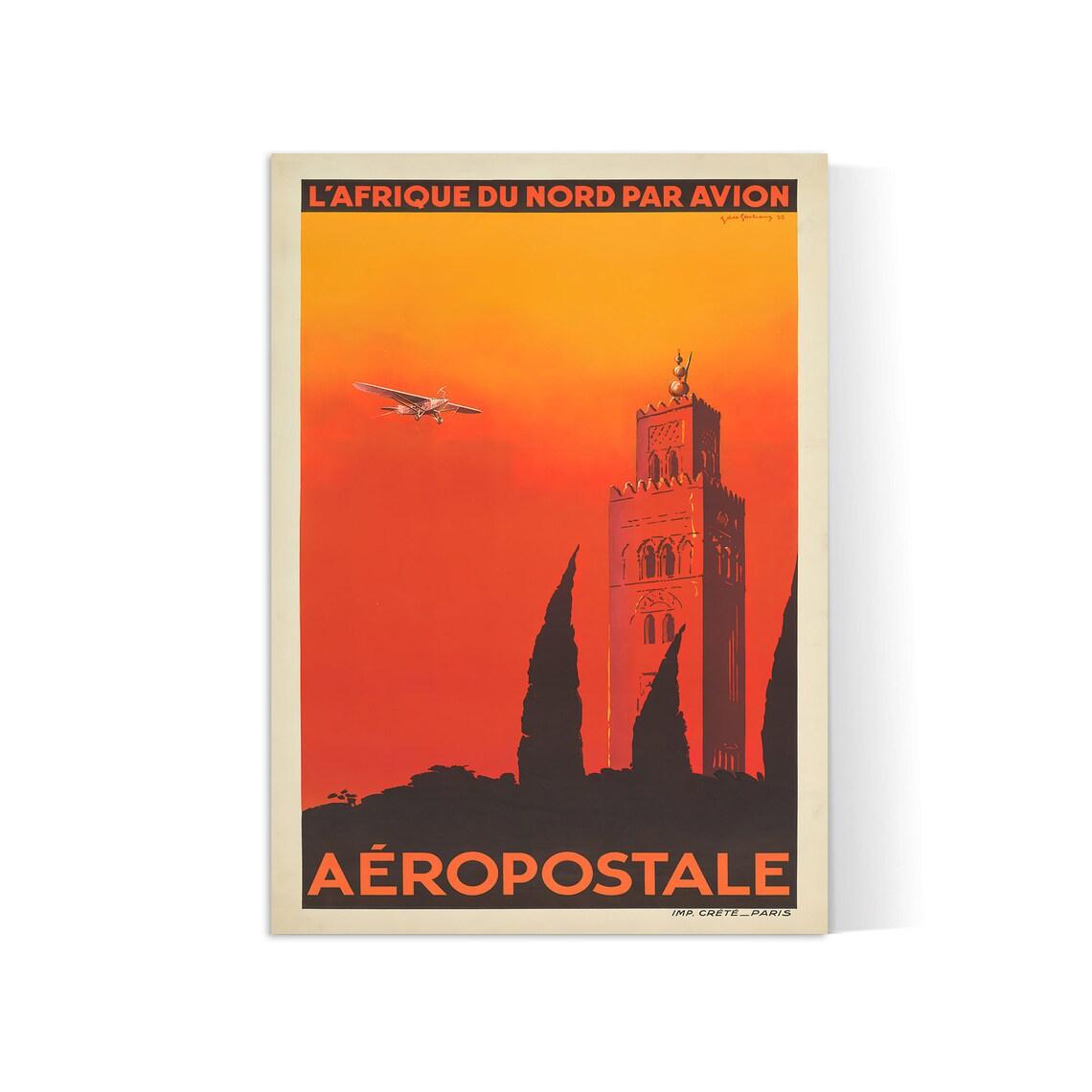 Affiche aviation vintage "Aéropostale - Afrique du Nord" - Jacques des Gachons - Haute Définition - papier mat 230gr/m2