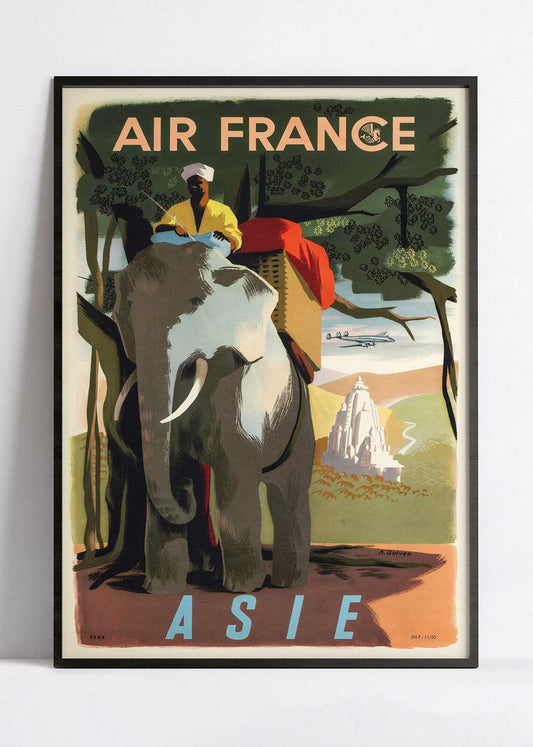 Affiche aviation vintage Air France "Asie" -  Haute Définition - papier mat 230gr/m2