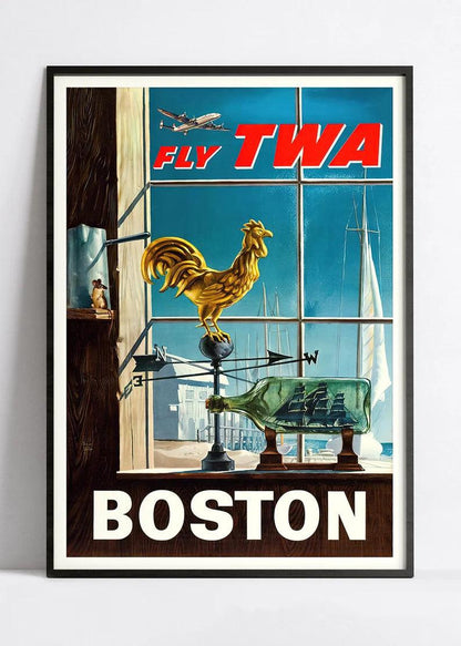 Affiche aviation vintage "Boston"  TWA  - Haute Définition - papier mat 230gr/m2