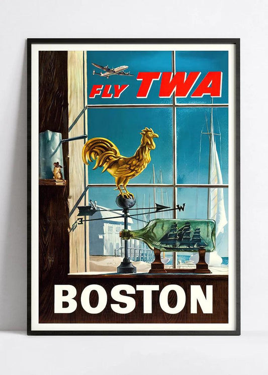 Affiche aviation vintage "Boston"  TWA  - Haute Définition - papier mat 230gr/m2