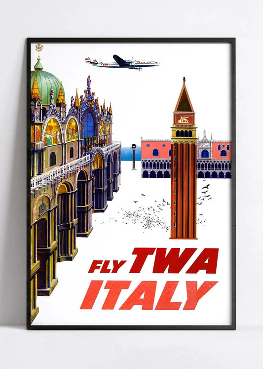 Affiche aviation vintage "Fly TWA Italy" - TWA  - Haute Définition - papier mat 230gr/m2
