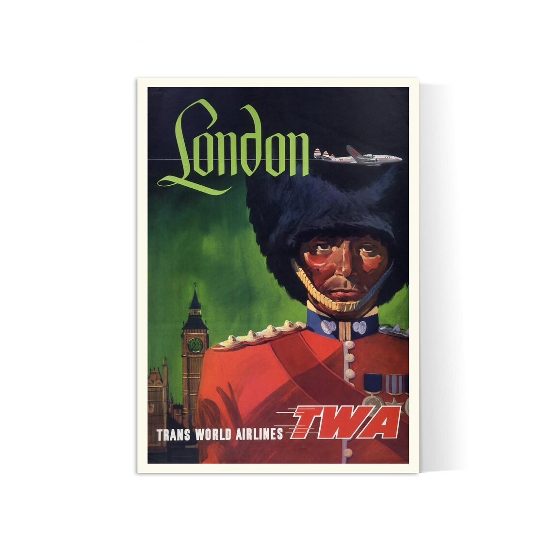 Affiche aviation vintage "London" - TWA  - Haute Définition - papier mat 230gr/m2