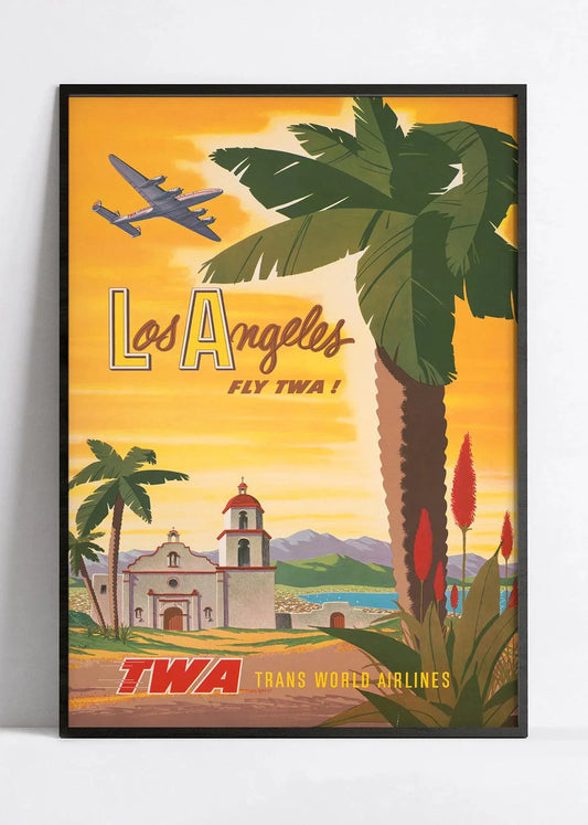 Affiche aviation vintage "Los Angeles" - TWA  - Haute Définition - papier mat 230gr/m2