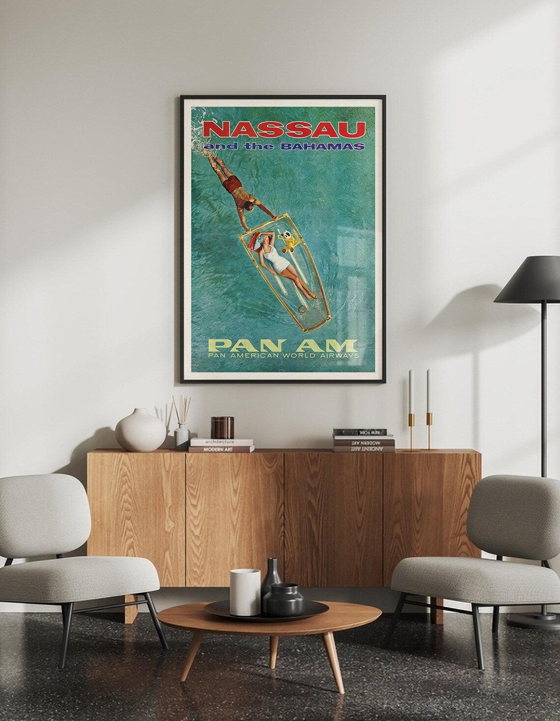 Affiche aviation vintage "Nassau" - Panam - Haute Définition - papier mat 230gr/m²