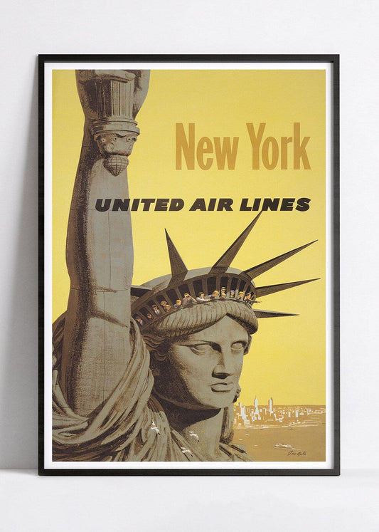 Affiche aviation vintage "New York" - United Airlines - Haute Définition - papier mat 230gr/m2