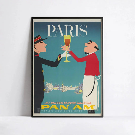 Affiche aviation vintage "Paris" Pan American  -Aaron Fine- Haute Définition - papier mat 230gr/m2