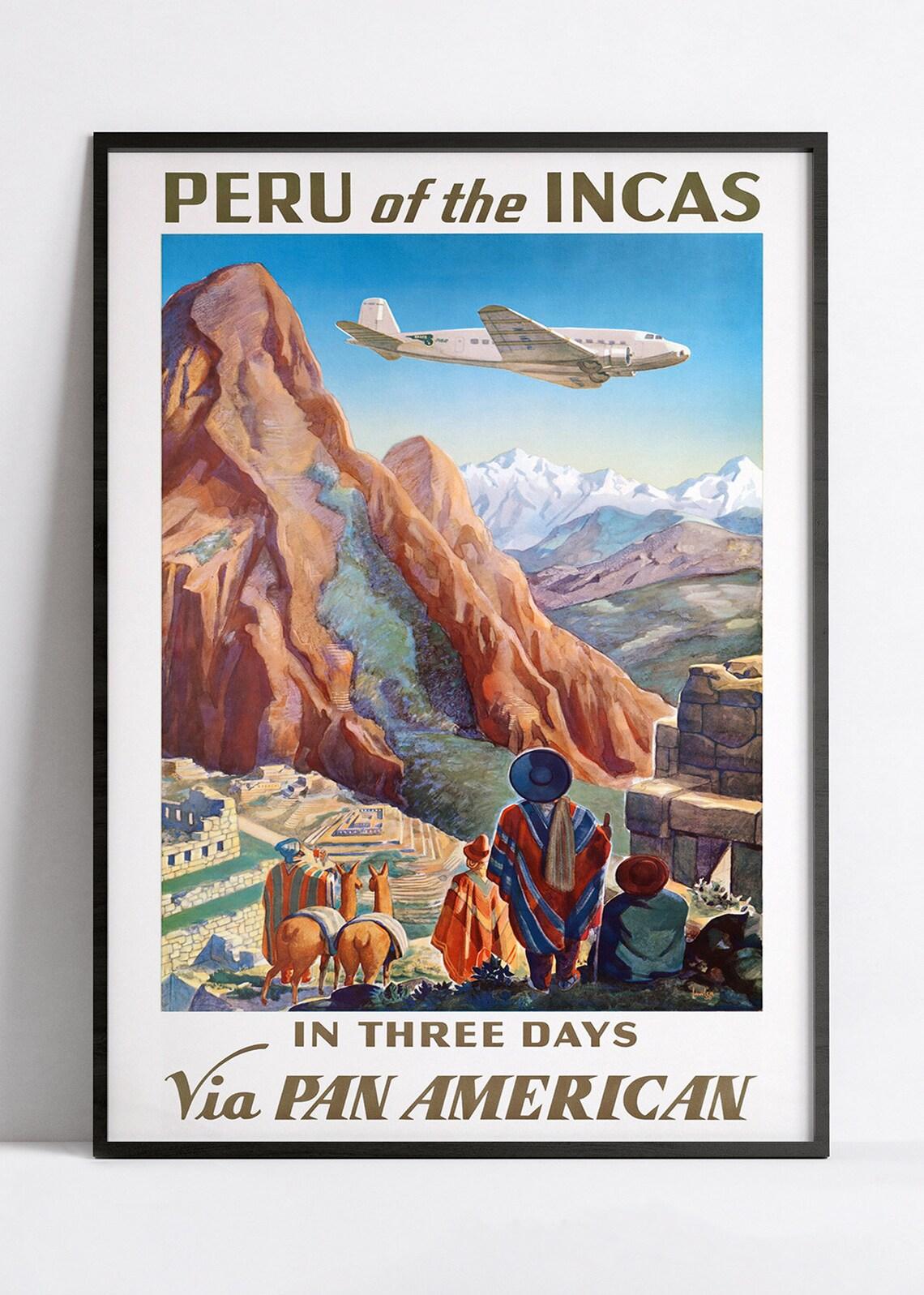 Affiche aviation vintage "Peru of the Incas" - PANAM - Haute Définition - papier mat 230gr/m2