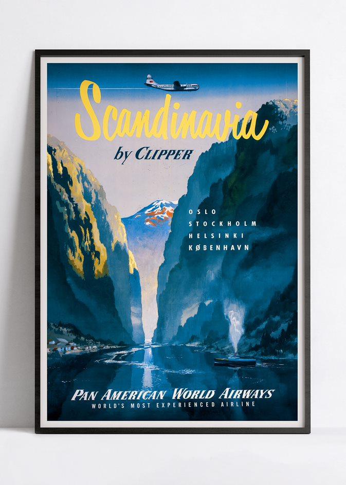 Affiche aviation vintage "Scandinavia by Clipper" PANAM - Haute Définition - papier mat 230gr/m2